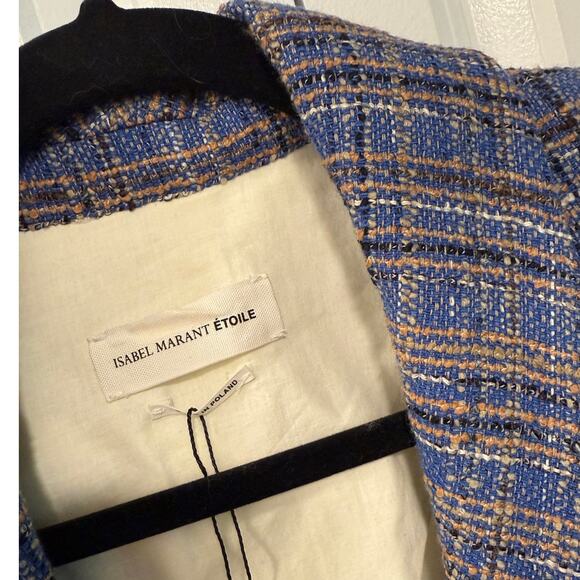 NEW! Isabel Marant L Tweed Linen Blend Blazer $650 Textured Jacket Boho Blue 42 - Picture 4 of 9